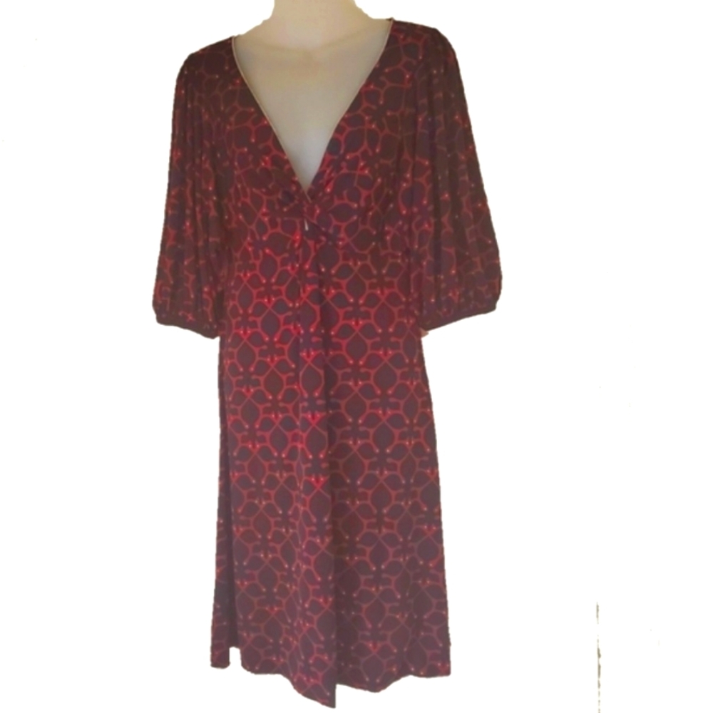 MAX EDITION Cranberry Black & White Short Sleeve Dress Medium Puff Sleeves